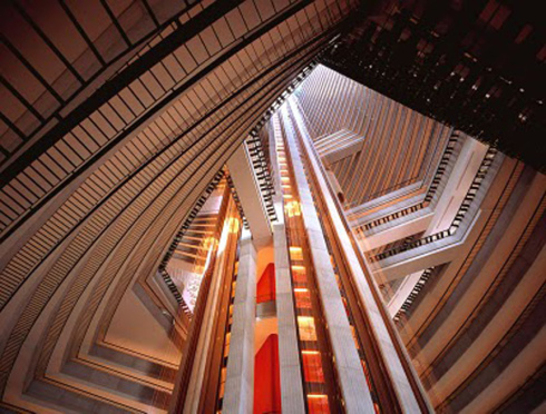 Developer & Architect John Portman changed Atlanta’s skyline both inside and out. Interior photo of atrium at Portman’s Marriot Hotel, built in 1985.