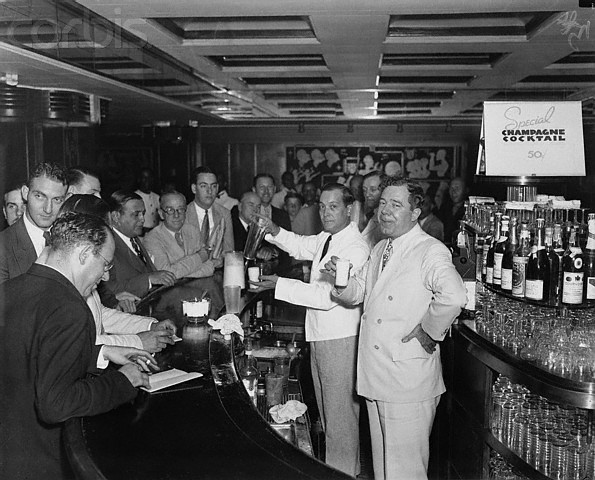 Louisiana Govenor Huey Long at Roosevelt Hotel's Sazerac Bar in New Orleans. 1930's.